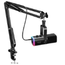 FIFINE XLR/USB Gaming Microphone Kit, Dynamic PC Mic for Streaming Podcasting, Computer RGB Mic Set with Boom Arm Stand, Mute Button, Headphones Jack, for...