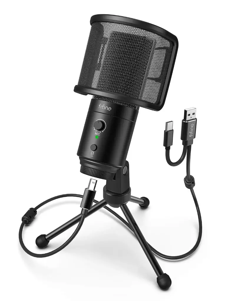 Fifine K683A USB Desktop PC Microphone with Pop Filter for Computer and Mac, Studio Condenser Mic with Gain Control, Mute Button, Headphone Jack & Extra...