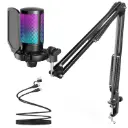 FIFINE USB Gaming Microphone Kit, Plug & Play for PC, PS4/5, 192 kHZ Condenser Cardioid Microphone Set with Mute Button, Volume Gain, RGB, Arm Stand,...