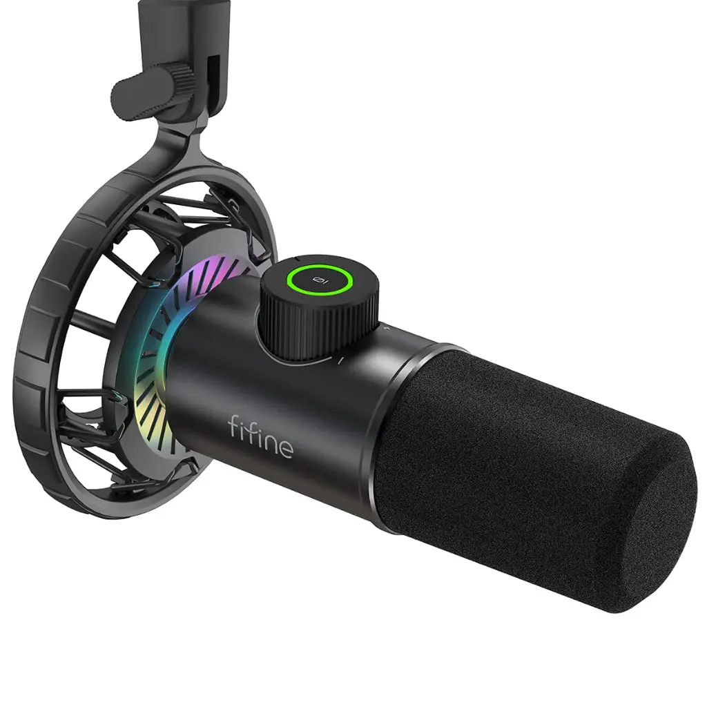 FIFINE USB Gaming Microphone, RGB Dynamic Mic for PC, with Tap-to-Mute Button, Plug & Play Cardioid Mic with Headphone Jack for Streaming, Podcast,...