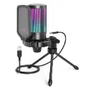 FIFINE Gaming USB Microphone for PC PS5, Condenser Mic with Quick Mute, RGB Indicator, Tripod Stand, Pop Filter, Shock Mount, Gain Control for Streaming...