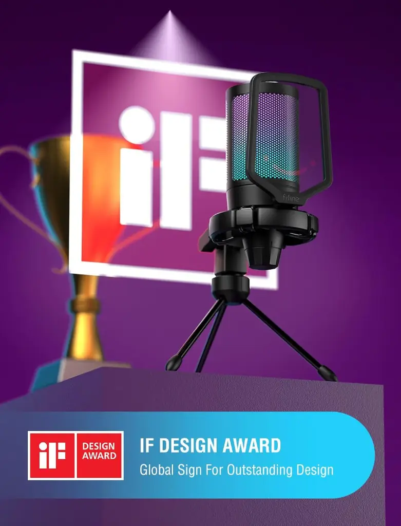 FIFINE Gaming USB Microphone for PC PS5, Condenser Mic with Quick Mute, RGB Indicator, Tripod Stand, Pop Filter, Shock Mount, Gain Control for Streaming...