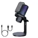 FEELWORLD VM1 Gaming PC USB Microphone Condenser Mic with Noise Cancellation Mute RGB Light, Computer Accessories Gifts for Gamer YouTube Twitch Podcast...