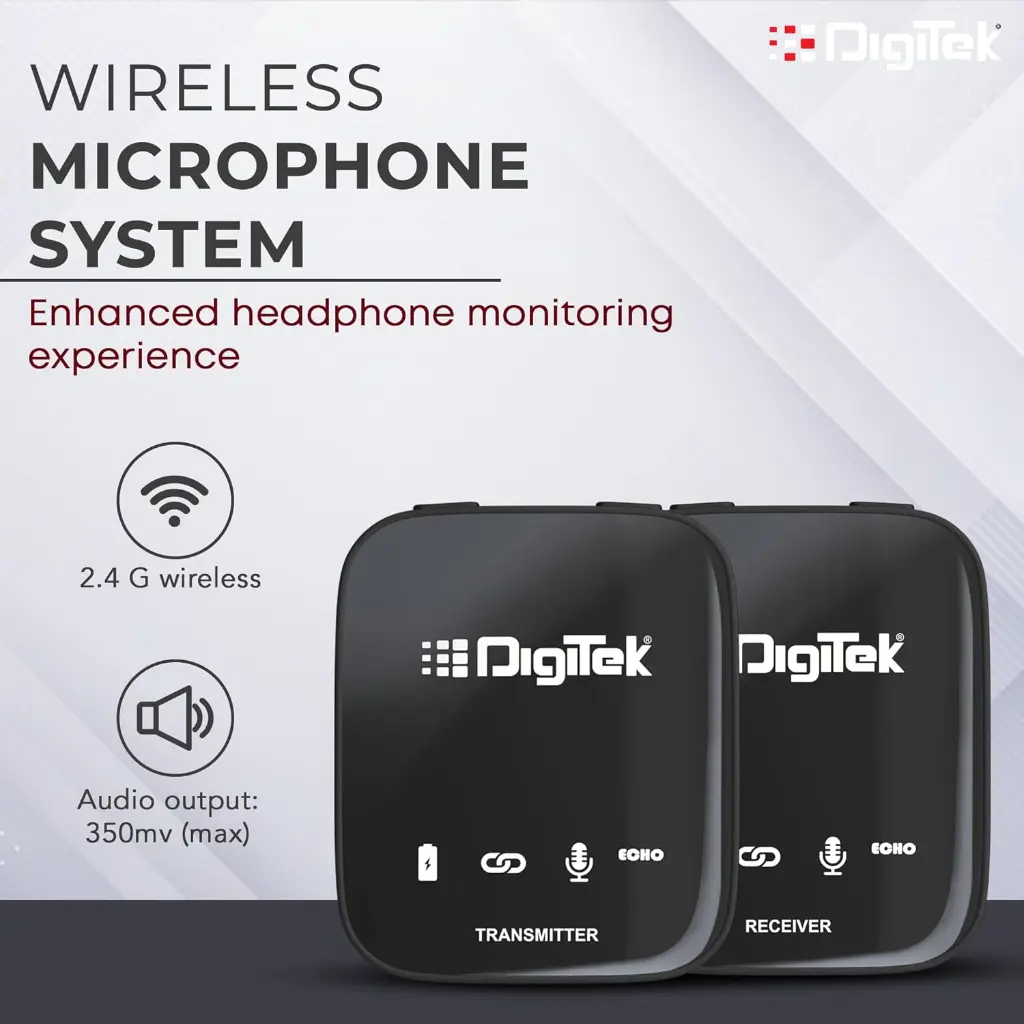 Digitek® (DWM 101 Wireless Microphone System with ANC Noise Reduction, 360° Sound Capture, 100M Range, Upto 12 Hrs Working Time, for DSLR Camera, Android...