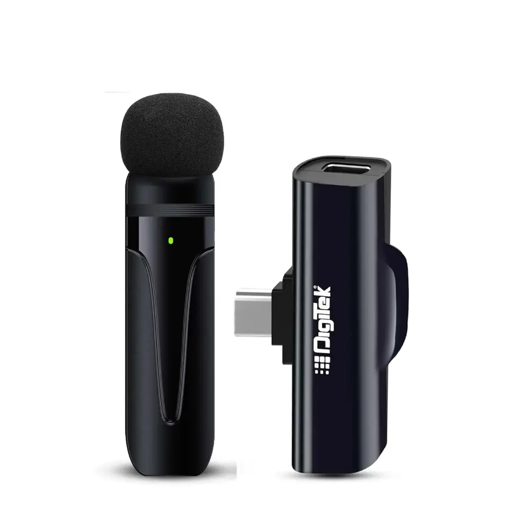 Digitek DWM-001 Wireless Microphone & Receiver with Type C, in-Built Noise Cancellation Mic Suitable for Vlog You Tube Live Streaming Video Recording...