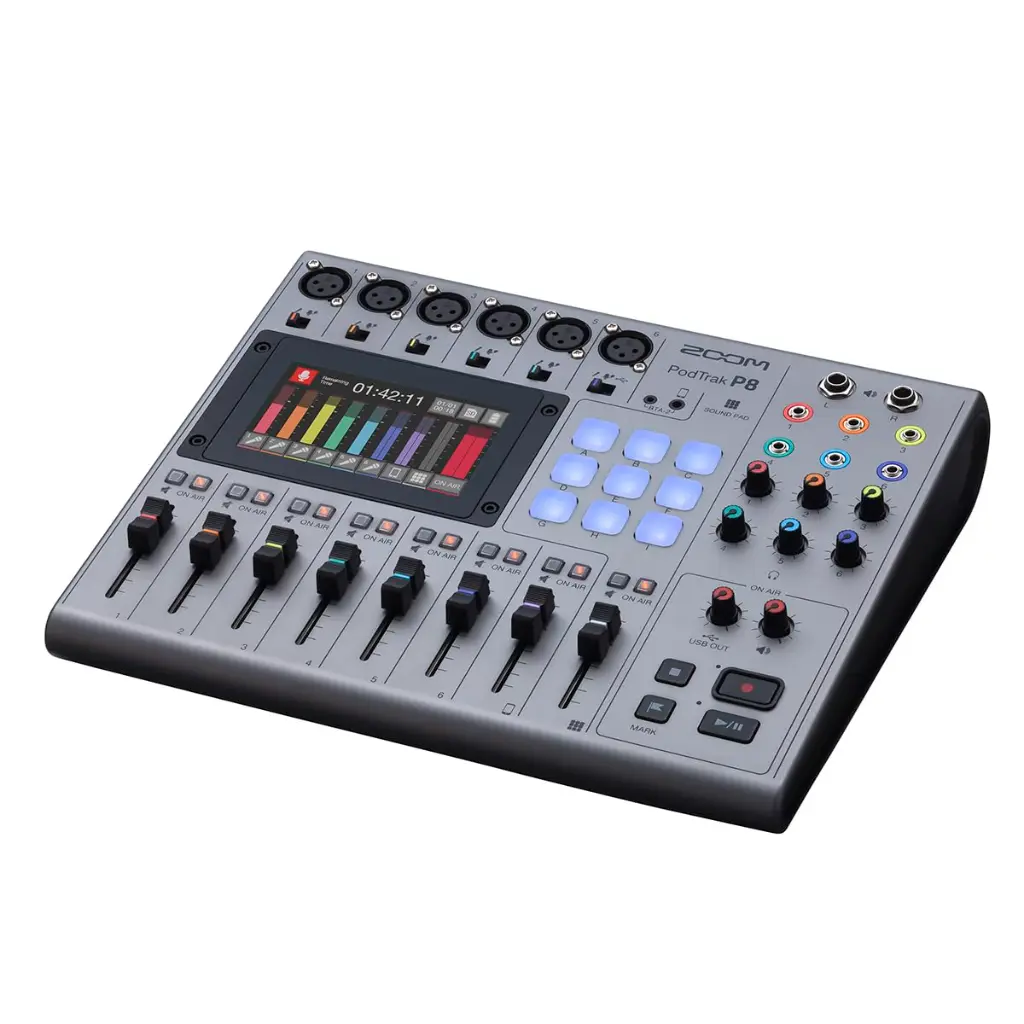 Zoom PodTrak P8 Podcast Recorder, 6 Microphone Inputs, 6 Headphone Outputs, Phone Input, Sound Pads, Onboard Editing, Record to SD card, USB Audio Interface...