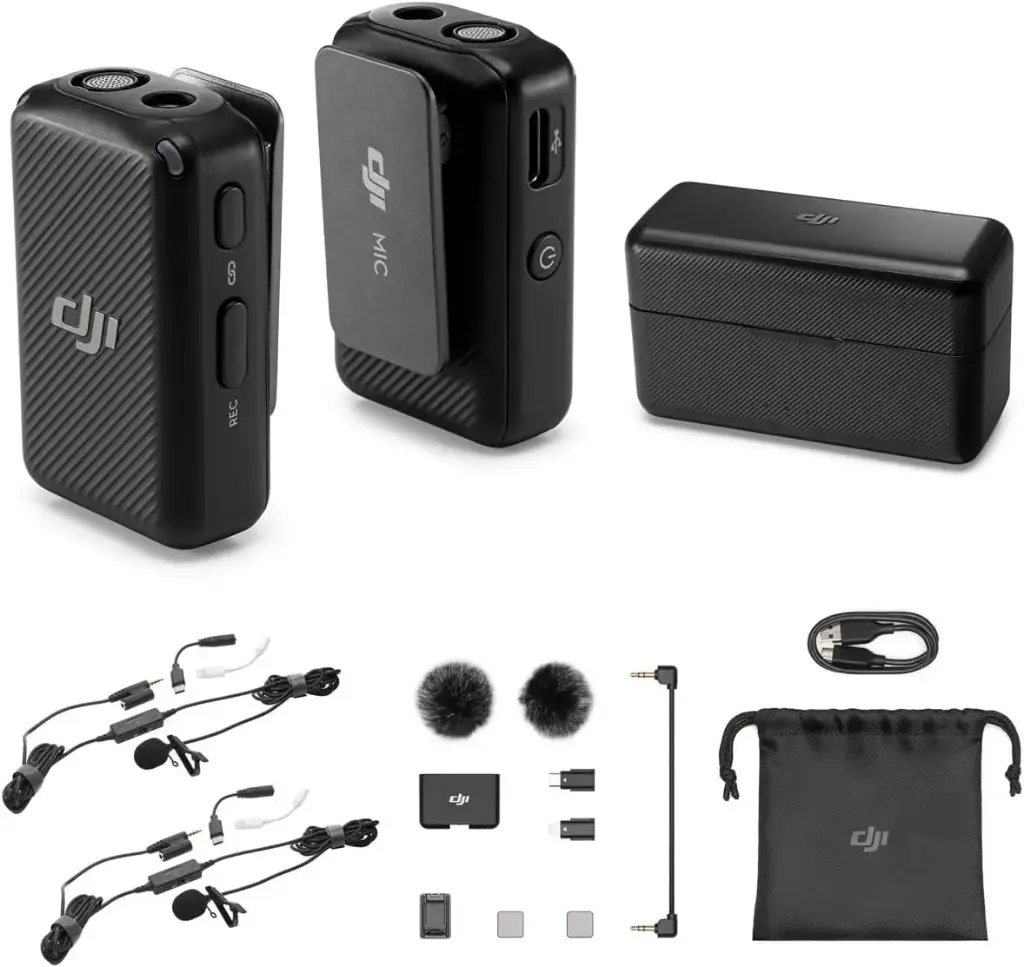 DJI Mic Dual-Transmitter Compact Digital Wireless Microphone System/Recorder for Camera & Smartphone, 2.4 GHz with 2X TASL500 Lavalier Microphone
