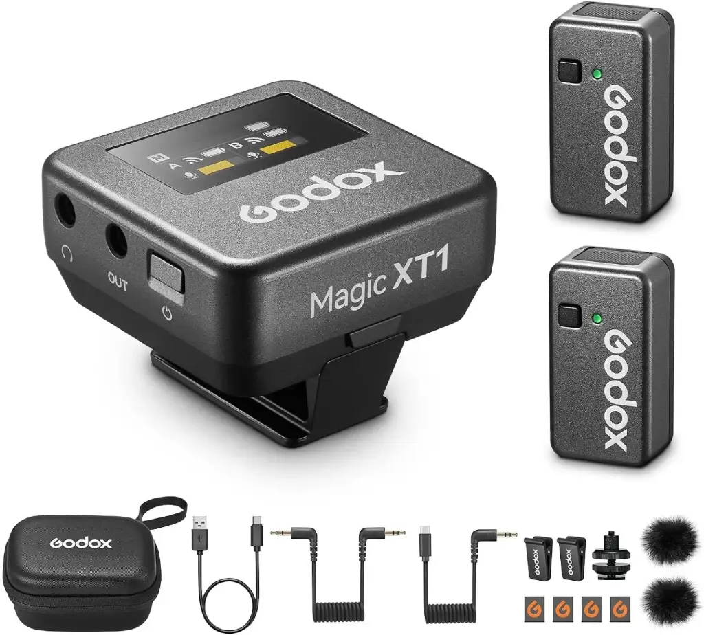 GODOX Magic XT1 Wireless Lavalier Microphone for Camera, Android, iPhone 15, PC, 48kHz/24-bit Audio, Touchscreen Receiver, Noise Cancellation, 2.4G Wireless...
