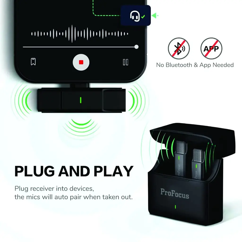 Smart Microphone for Android Users with Charging Case (EP033A C-Type) C-Type, Plug & Play Dual-Channel Lavalier by ProFocus