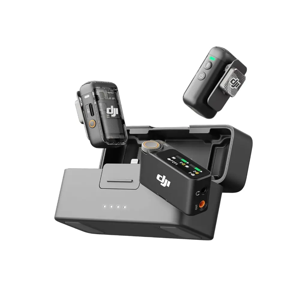 DJI MIC 2 (2 TX + 1 RX + Charging Case), All-in-One Wireless Microphones, Intelligent Noise Cancelling, 32-Bit Float Internal Recording, 250M (820 Ft.)...