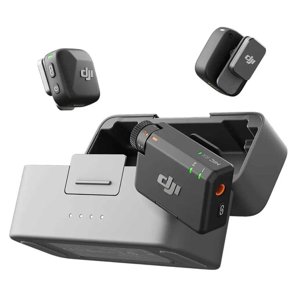 DJI Mic Mini (2 TX + 1 RX + Charging Case), Ultralight, Detail-Rich Audio, 48h Use, Noise Cancelling, Automatic Limiting, Wireless Microphone for...