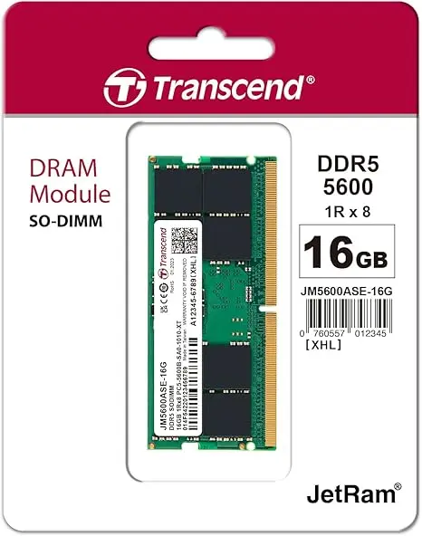 Transcend JM5600ASE-16G 16GB JM DDR5 5600 SO-DIMM 1Rx8 2Gx8 CL46 1.1V