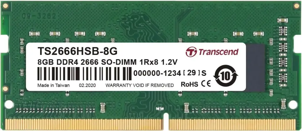 Transcend TS2666HSB-8G 8GB DDR4 2666 SO-DIMM 1Rx8 1Gx8 CL19 1.2V
