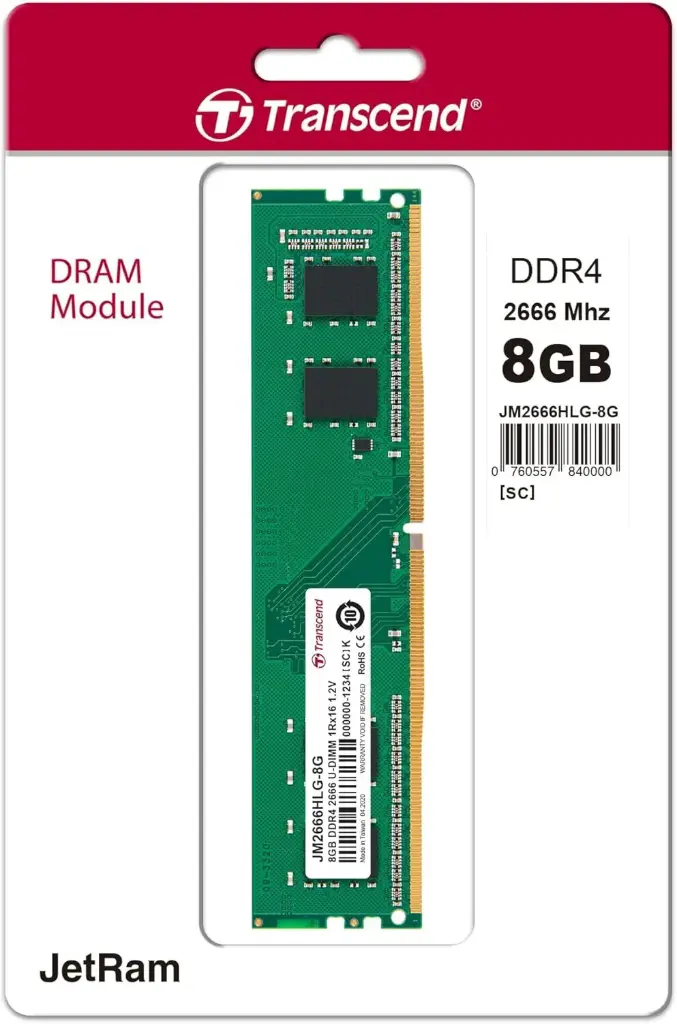 Transcend JM2666HLG-8G 8GB JM DDR4 2666 U-DIMM 1Rx16 1Gx16 CL19 1.2V