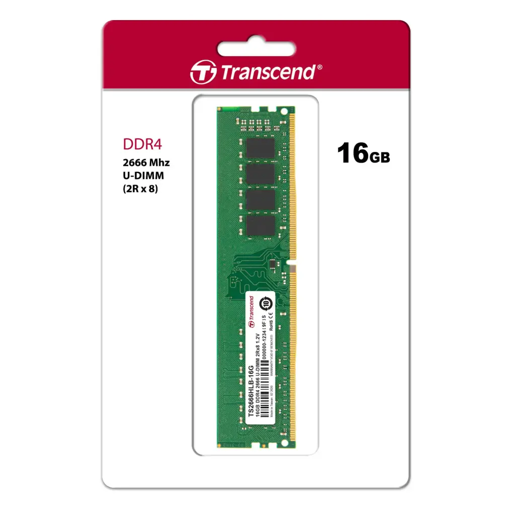 Transcend JM2666HLB-16G 16GB JM DDR4 2666 U-DIMM 2Rx8 1Gx8 CL19 1.2V