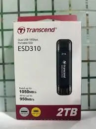 Transcend TS2TESD310S 2TB, Portable SSD, USB 10Gbps, USB Type A & C, Up to 1,050MB/s, cable-less, silver