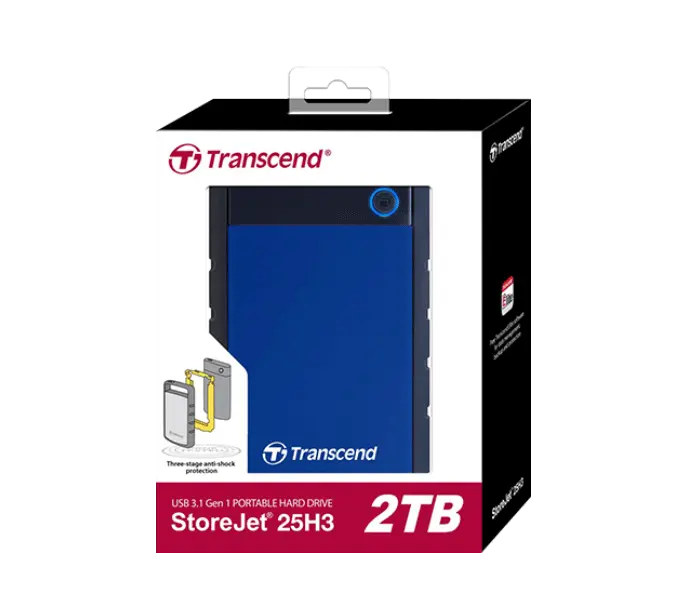 Transcend TS2TSJ25H3B 2TB, 2.5" External HDD, StoreJet H3, Blue, Anti-shock