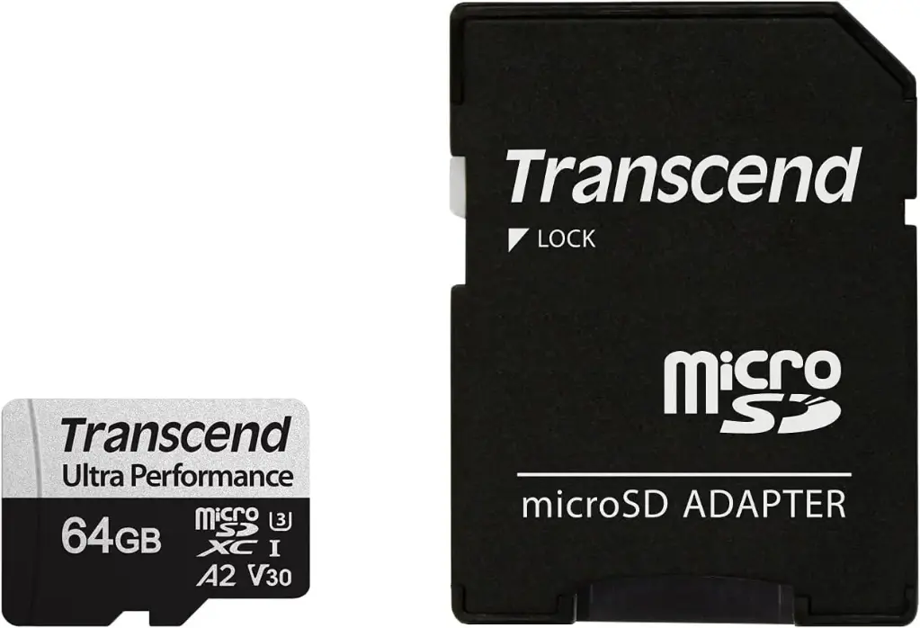 Transcend TS64GUSD340S 64GB microSD w/ adapter UHS-I U3 A2 Ultra Performance, up to 160MB/s