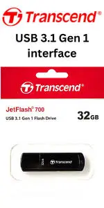 Transcend TS32GJF700 32GB, USB3.1, Pen Drive, Classic, Black