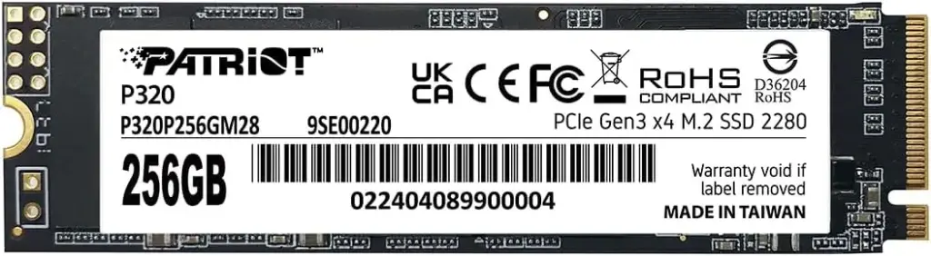Patriot 256GB P320 PCIe Gen3 x4 (NVMe 1.3) M.2 2280 SSD P320P256GM28