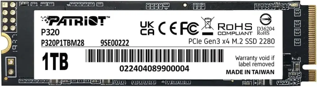 Patriot 1TB P320 PCIe Gen3 x4 (NVMe 1.3) M.2 2280 SSD P320P1TBM28