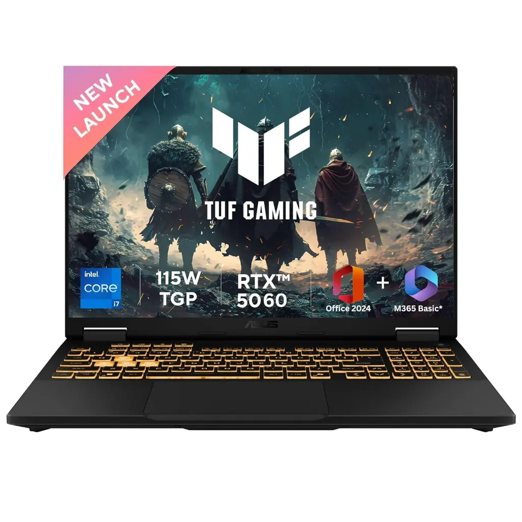 ASUS TUF F16, 14th Gen, Intel Core i7 14650HX, Gaming Laptop(RTX 5060-8GB/115W TGP/16GB/1TB /FHD+/16"/165Hz/90WHrs/Windows 11/M365 Basic (1Year)*/Office Home 2024/Jaeger Gray/2.2 Kg) FX608JMR-RV049WS