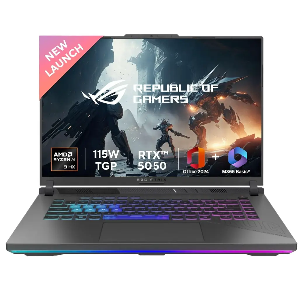 ASUS ROG Strix G16, AMD Ryzen 9 8940HX, Gaming Laptop(RTX 5050-8GB/115W TGP/16GB RAM/1TB SSD/FHD+/16"/165Hz/90Whr/Windows 11/M365 Basic (1Year)*/Office Home 2024/Eclipse Gray/2.5 Kg) G614PH-RV033WS