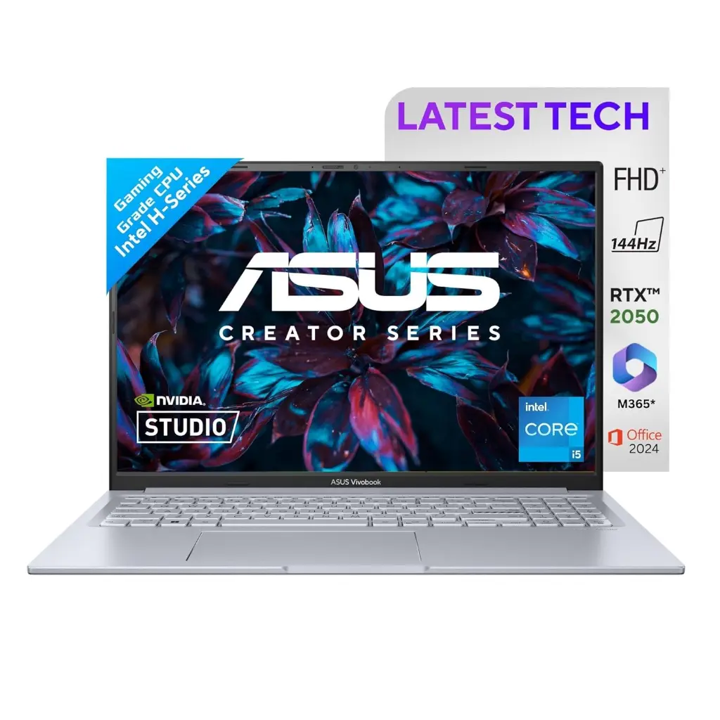ASUS Vivobook 16X 12th Gen, Intel Core i5-12500H Creator/Gaming Laptop(NVIDIA RTX 2050-4GB/16GB/512GB/FHD+/16.0"/144Hz/Windows 11/M365 Basic (1Year)*/Office Home 2024/Silver/1.67 kg) K3605ZF-RP458WS
