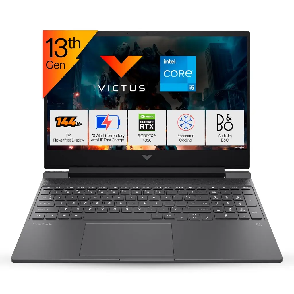 HP Victus, 13th Gen Intel Core i5-13420H, 6GB RTX 4050 Gaming Laptop (16GB DDR4, 512GB SSD) 144Hz, IPS, 15.6"/39.6cm, Flicker-Free, Win 11, Office 21, Mica Silver, 2.29kg, Enhanced Cooling, fa1279TX