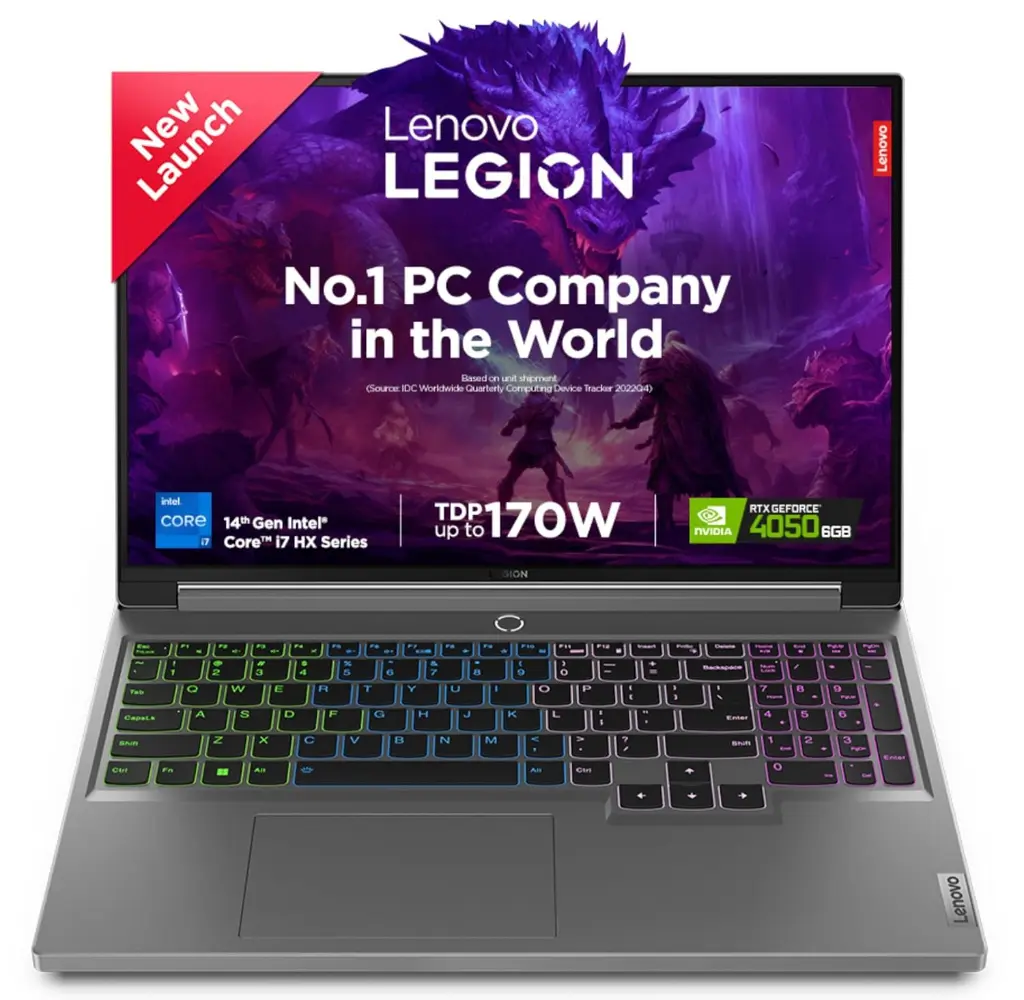 Lenovo Legion 5 Intel Core i7-14650HX 16" (40.64cm) WQXGA IPS 350Nits 165Hz Gaming Laptop (16GB/1TB SSD/Win 11/Office 2021/NVIDIA RTX 4070 8GB/100%sRGB/Alexa/3 Month Game Pass/Grey/2.3Kg), 83DG009DIN

