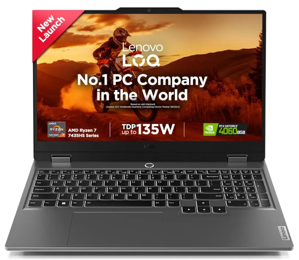 Lenovo LOQ 2024, AMD Ryzen 7 7435HS, NVIDIA RTX 4060-8GB, 24GB RAM, 512GB SSD, 15.6"/39.6cm, Windows 11, MS Office Home 2024, Grey, 2.4Kg, 83JC00EHIN, 100% sRGB, 3 Mon. Game Pass Gaming Laptop

