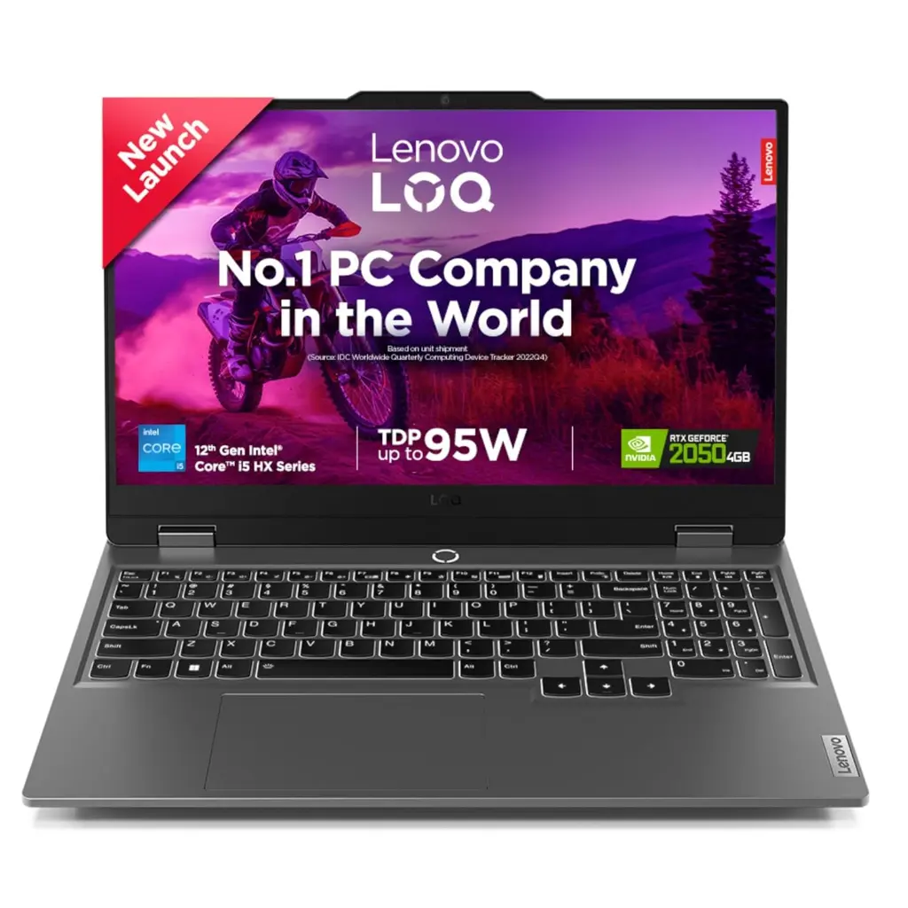 Lenovo LOQ 12th Gen Intel Core i5-12450HX 15.6" (39.6cm) 144Hz 300Nits FHD Gaming Laptop (12GB/512GB SSD/Win 11/NVIDIA RTX 2050 4GB/100% sRGB/Office 21/3 Month Game Pass/Luna Grey/2.4Kg), 83GS009RIN
