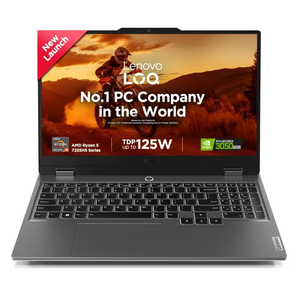 Lenovo Smartchoice LOQ AMD Ryzen 5 7235HS | NVIDIA RTX 3050 6GB (24GB RAM/512GB SSD/15.6" (39.6cm)/Windows 11/Office Home 2024/100% sRGB/3 Mon. Game Pass/Grey/2.4Kg), 83JC00EFIN Gaming Laptop
