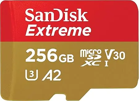 SanDisk Extreme microSD UHS I Card 256GB for 4K Video on Smartphones, Action Cams & Drones 190MB/s Read, 130MB/s Write, Lifetime Warranty [SDSQXAV-256G-GN6MN]