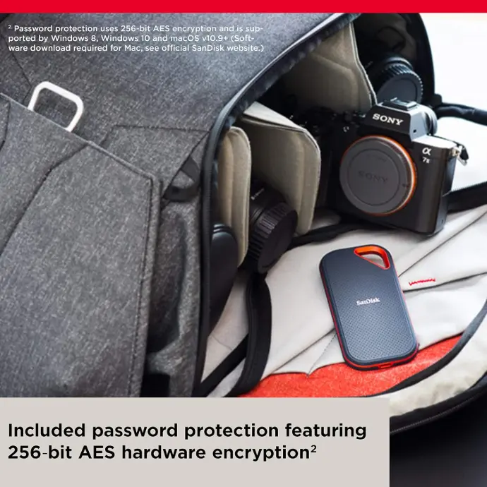 SanDisk Extreme Portable SSD 4TB, 1050MB/s R, 1000MB/s W, IP65, Hardware Encryption, Password Protection, 5 Y Warranty, 3 Meter Drop Resistance [SDSSDE61-4T00-IN25/G25]