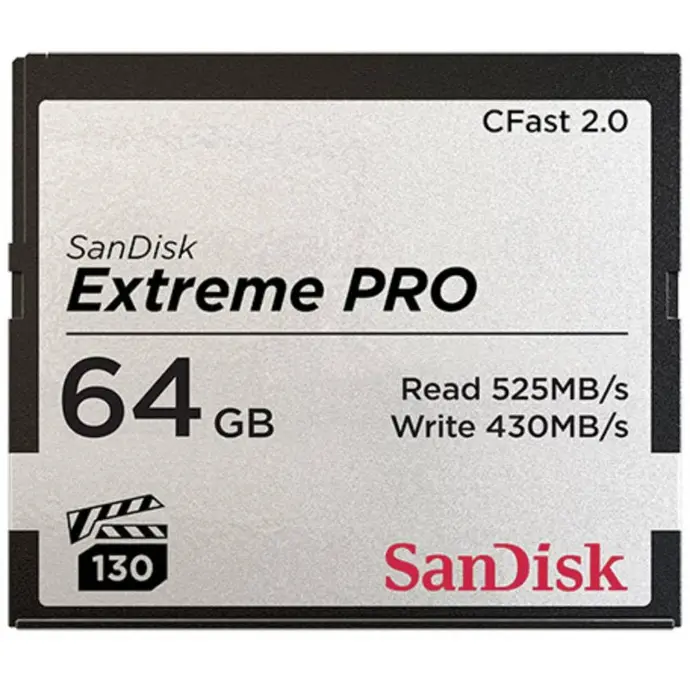 SanDisk Extreme Pro CFast 2.0, CFSP 64GB, VPG130, 525MB/s R, 430MB/s W, 4x6, Lifetime Limited [SDCFSP-064G-G46D]