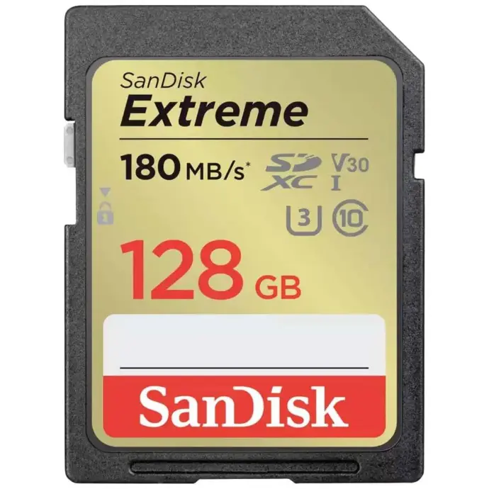 SanDisk Extreme SD UHS I 128GB Card for 4K Video for DSLR and Mirrorless Cameras 180MB/s Read & 90MB/s Write, Lifetime Warranty [SDSDXVA-128G-GNCIN]
