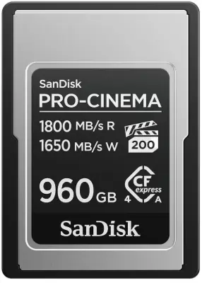 SanDisk PRO-CINEMA CFexpress Type A Card, 960GB, Up to 1800MB/s read speed, up to 1650MB/s write speed, Lifetime Warranty [SDCFEA-960G-GN4NN]