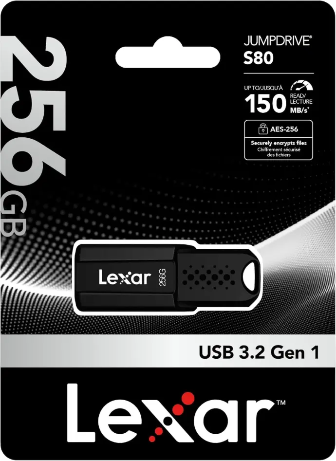 256GB Lexar® JumpDrive® S80 USB 3.1 Flash Drive, up to 150MB/s read and  60MB/s write | LJDS080256G-BNBNG