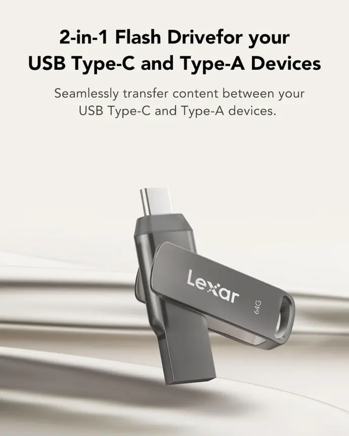 64GB Lexar® Dual Type-C and Type-A USB 3.1 flash drive, up to 130MB/s read | LJDD400064G-BNQNG