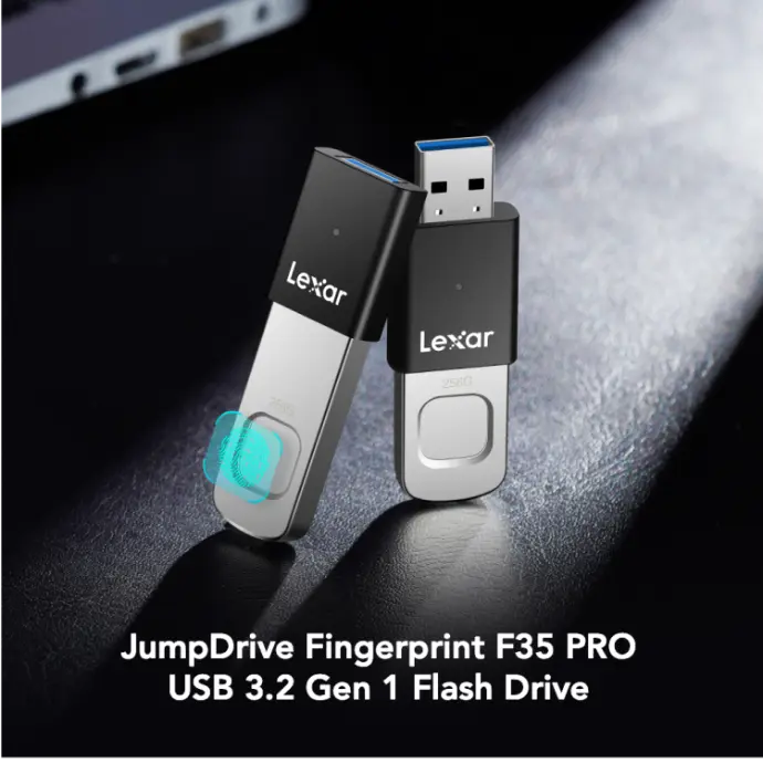 128GB Lexar® Fingerprint F35pro USB 3.2 Gen1 flash drive, up to 400MB/s read and 350MB/s write | LJDF35P128G-RNBNG