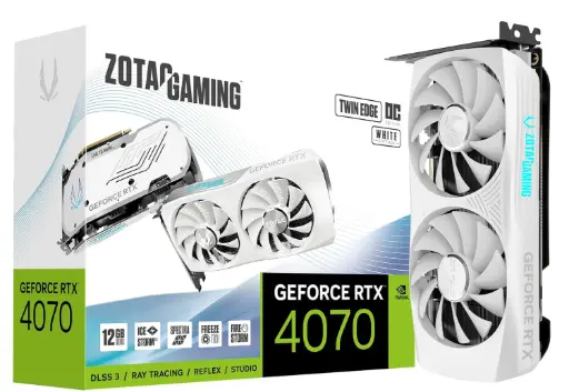 ZOTAC GAMING RTX 4070 TWIN EDGE OC WHITE EDITION, 12GB GDDR6X, 192 BIT, PCI EXPRESS 4.0 X16, PCI_E
