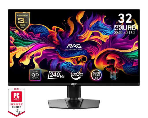 MSI MAG 321UPX QD-OLED 31.5 Inch 4K UHD Flat Gaming Monitor - 3840 x 2160 Quantum Dot OLED Panel, 240Hz / 0.03ms, 99% DCI-P3, DisplayHDR True Black 400, KVM...